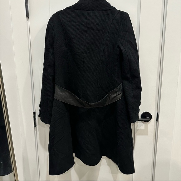 MACKAGE VINTAGE COAT WOOL LEATHER TRIM BELTED JACKET BLACK SIZE PS - Picture 4 of 14